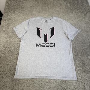 MESSi Collection Shirt Mens 2XL Gray Logo Graphic Crew Neck Tagless Cotton